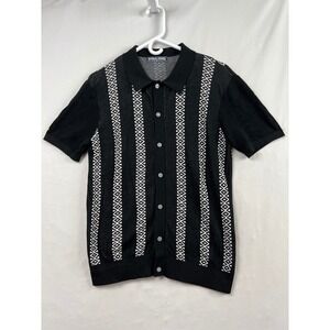 PJ Paul Jones Knit Retro Shirt Men M Black White Geometric Button Down EXCELLENT